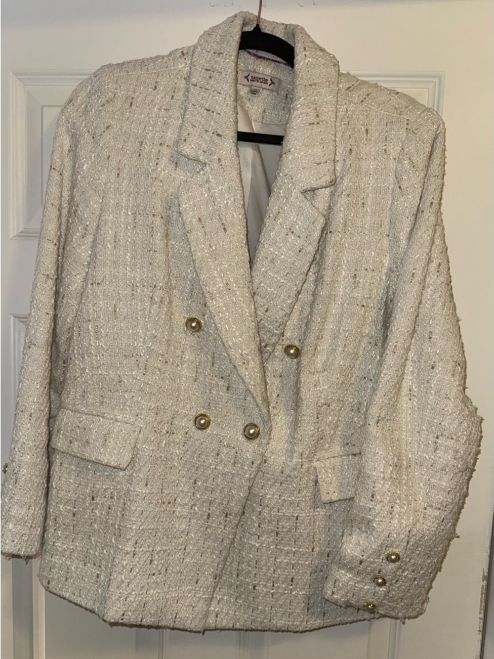 Nanette Lepore Ivory Tweed Double-Breasted Blazer